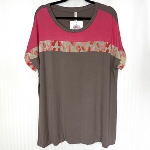 NWT Celeste Color Block Leopard Print Tee Size 2X